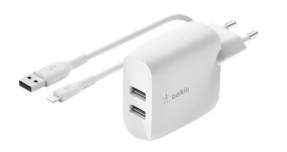 Belkin Dual USB-A Wall Charger w/1M PVC A-C 24W