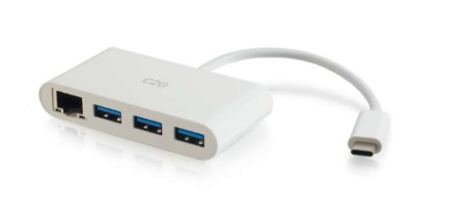 C2G USB-C Ethernet And 3-Port USB Hub White